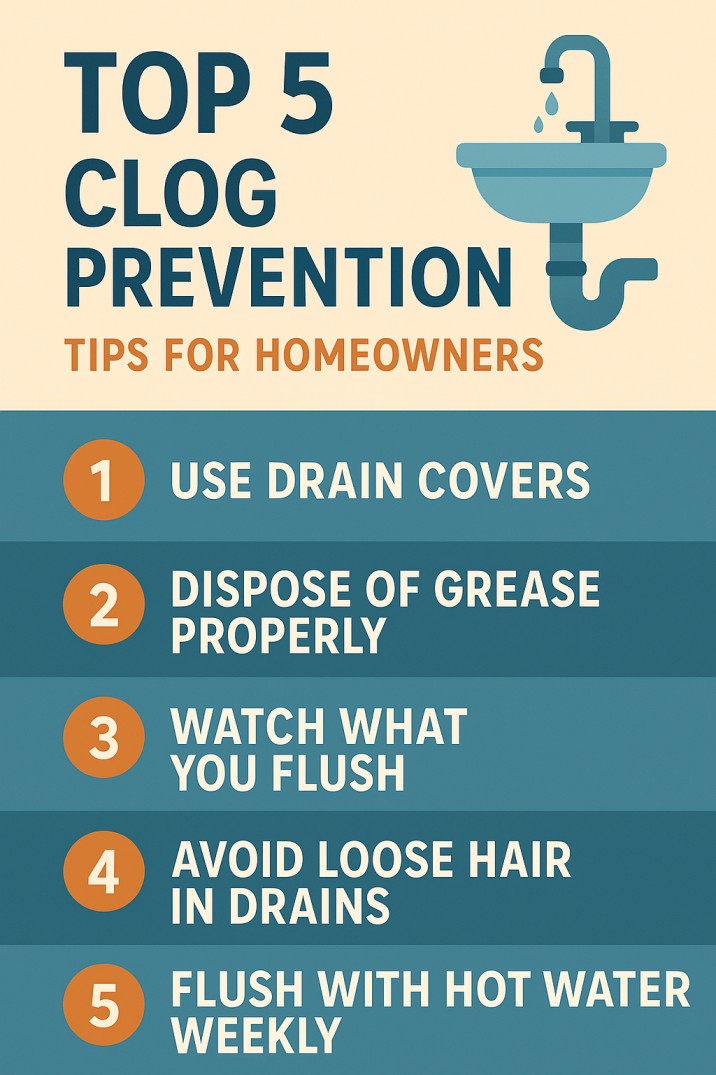 Top 5 Clog Prevention Tips for Homeowners Infographic